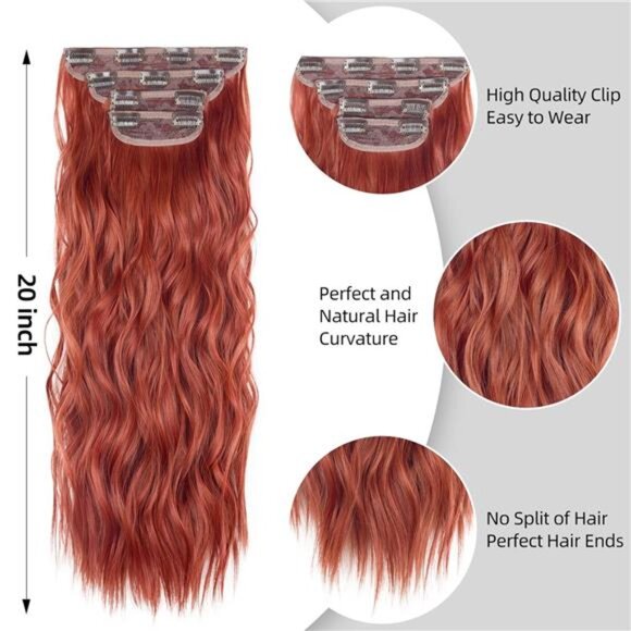 Clip in Synthetic Hair Extensions 4PCS 20 Inches Copper Red - Picture 4 of 5